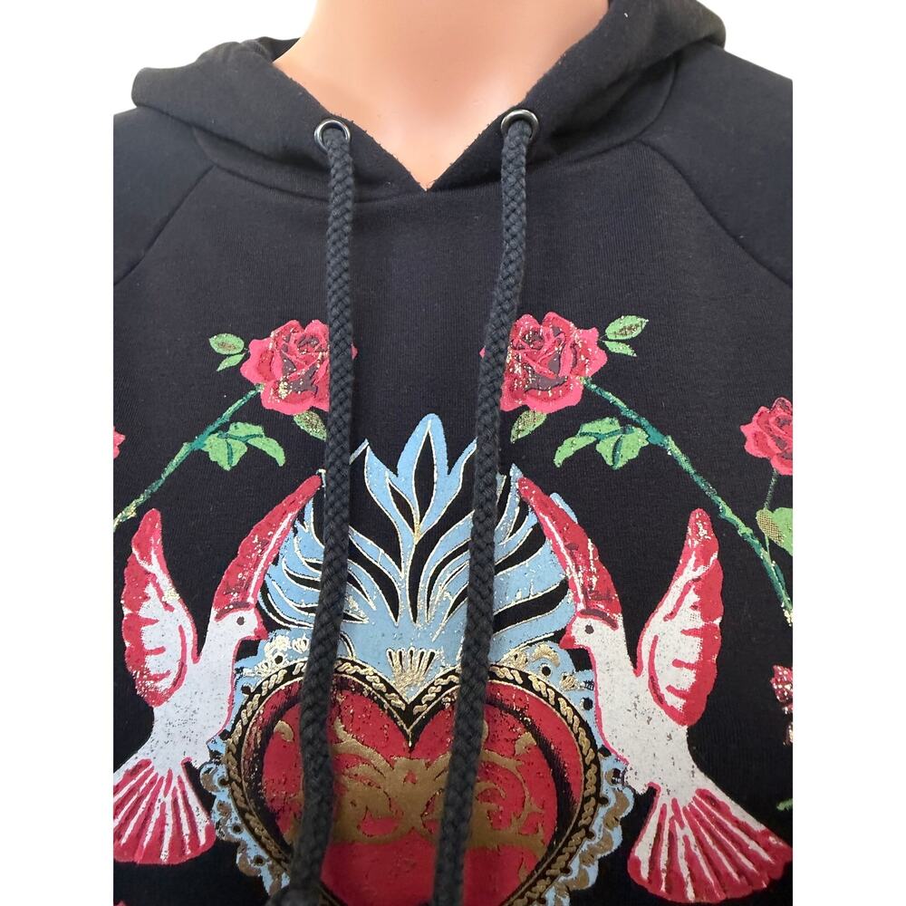 Disney Snow White Heart & Birds Hoodie Black Long Sleeve Ruffle Cuffs Women’s XS - Picture 5 of 10
